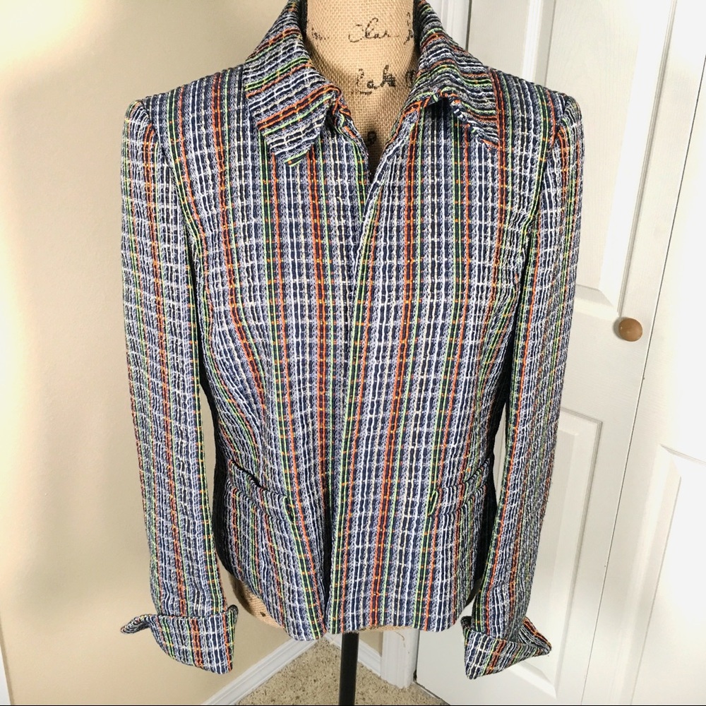 Ellen Tracy Navy Plaid Multi-Color Blazer Jacket